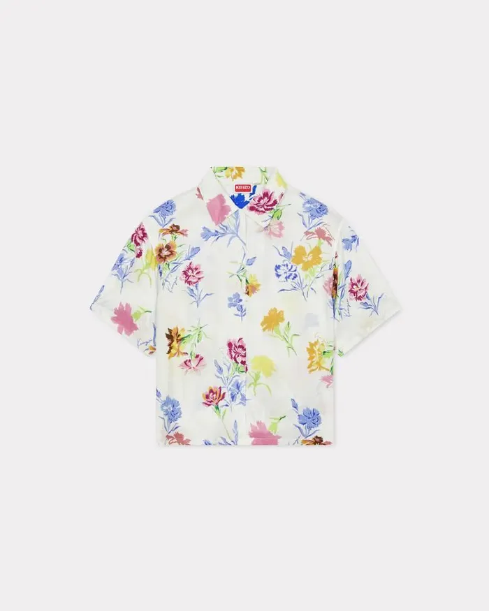 Kenzo Shirts And Tops Women Drawn Flowers039 Cropped Hawaiian Shirt Off White