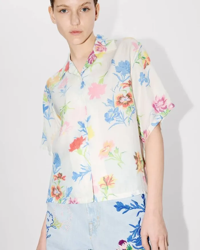 Kenzo Shirts And Tops Women Drawn Flowers039 Cropped Hawaiian Shirt Off White