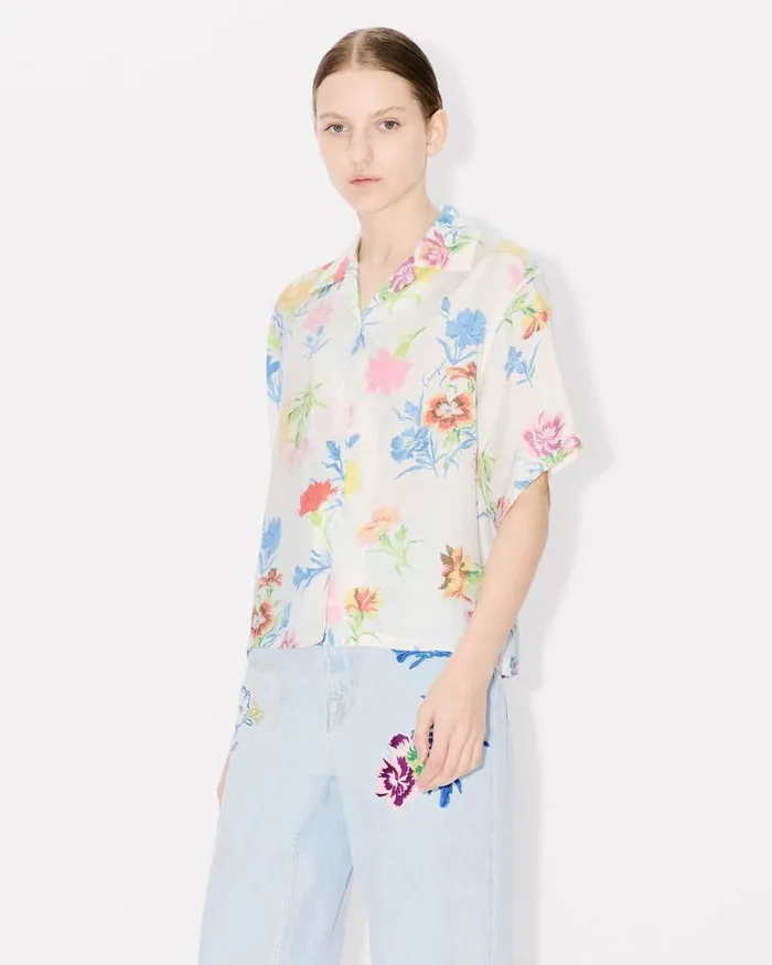 Kenzo Shirts And Tops Women Drawn Flowers039 Cropped Hawaiian Shirt Off White