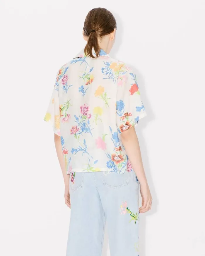 Kenzo Shirts And Tops Women Drawn Flowers039 Cropped Hawaiian Shirt Off White
