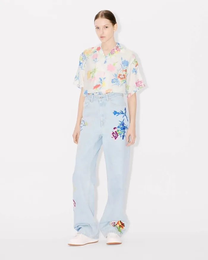 Kenzo Shirts And Tops Women Drawn Flowers039 Cropped Hawaiian Shirt Off White