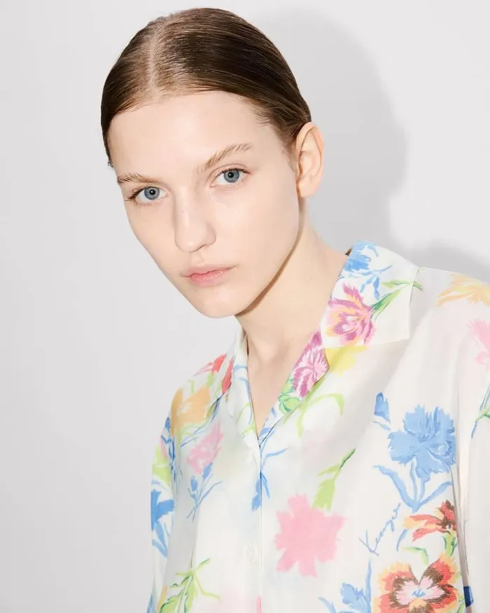 Kenzo Shirts And Tops Women Drawn Flowers039 Cropped Hawaiian Shirt Off White