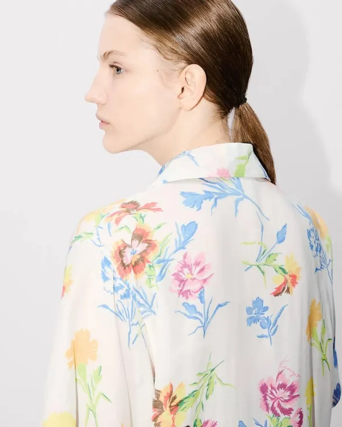 Kenzo Shirts And Tops Women Drawn Flowers039 Cropped Hawaiian Shirt Off White