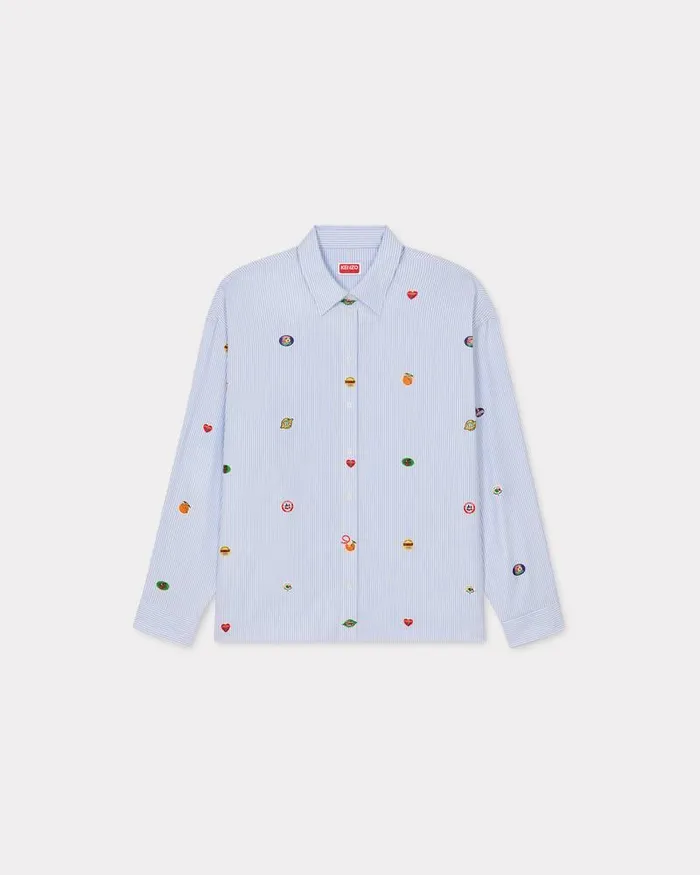Kenzo Shirts And Tops Women Fruit Stickers039 Dropped Shoulders Shirt Sky Blue