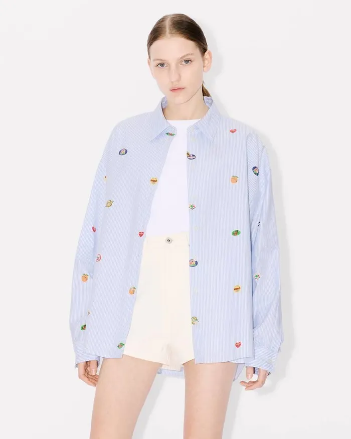 Kenzo Shirts And Tops Women Fruit Stickers039 Dropped Shoulders Shirt Sky Blue