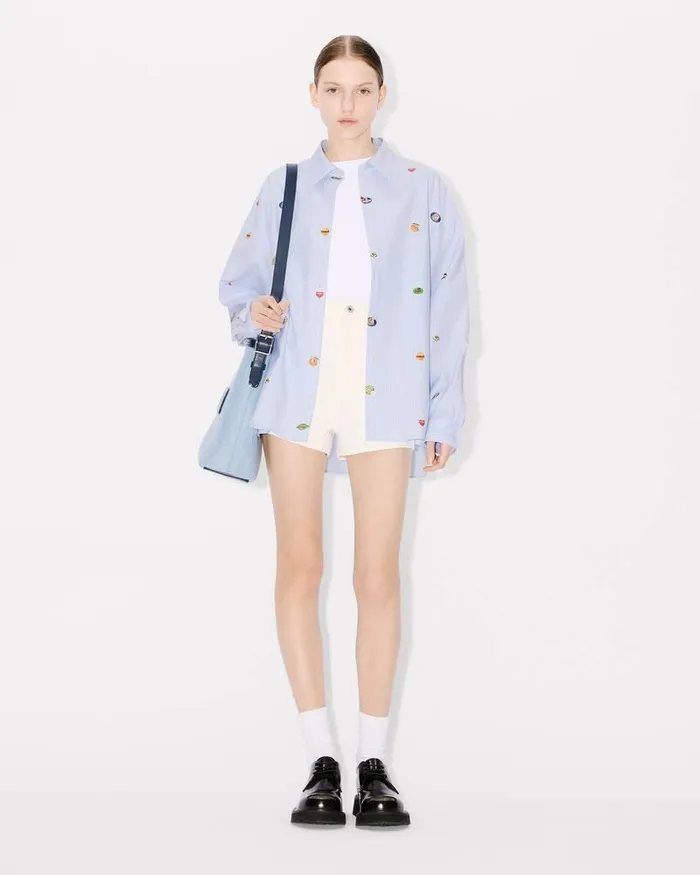 Kenzo Shirts And Tops Women Fruit Stickers039 Dropped Shoulders Shirt Sky Blue