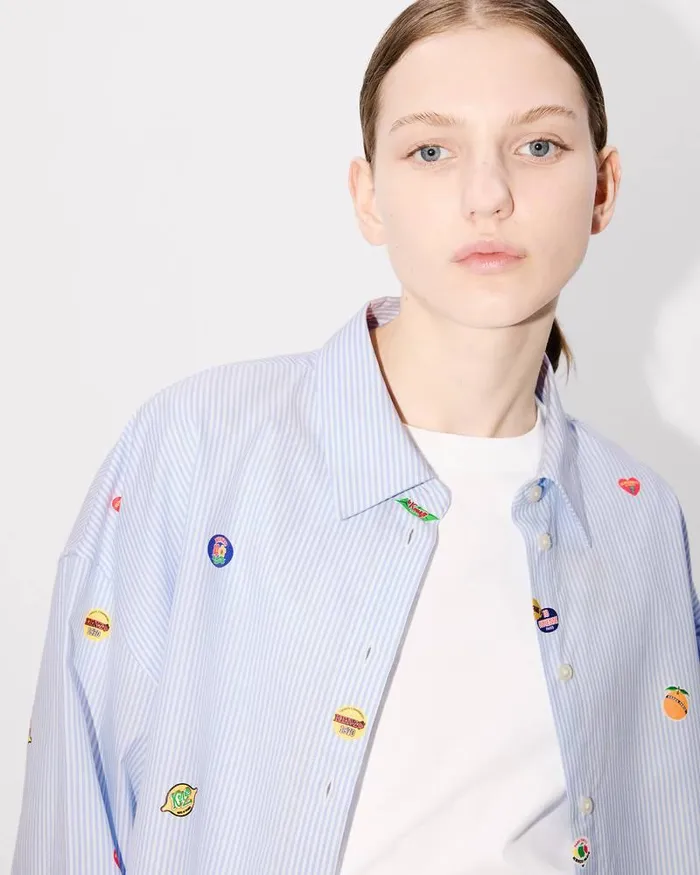 Kenzo Shirts And Tops Women Fruit Stickers039 Dropped Shoulders Shirt Sky Blue