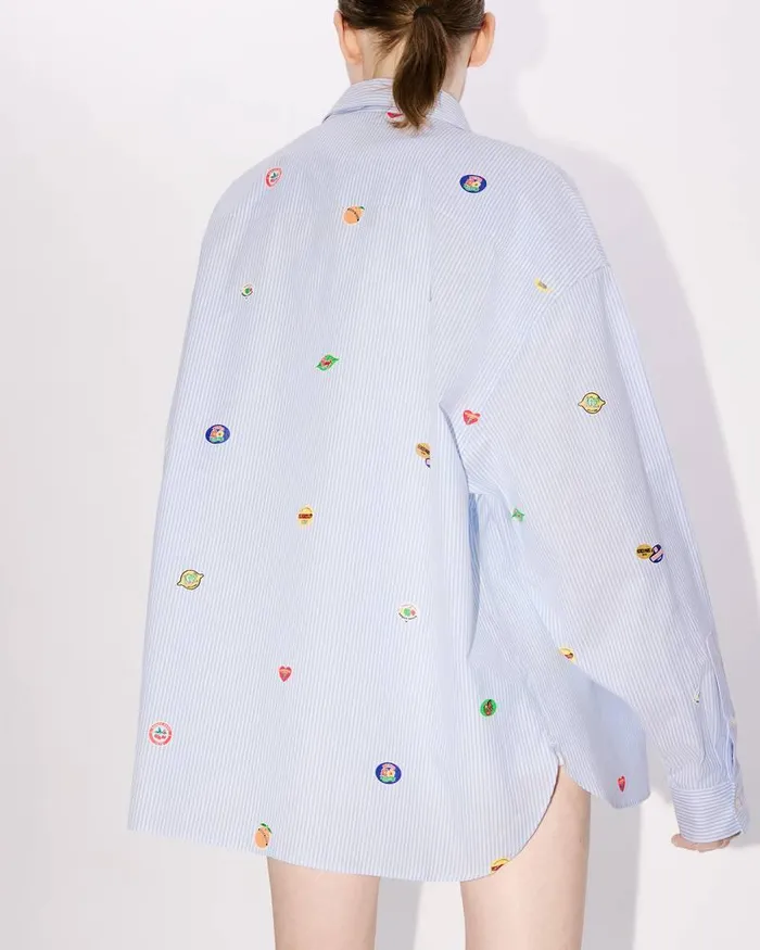 Kenzo Shirts And Tops Women Fruit Stickers039 Dropped Shoulders Shirt Sky Blue