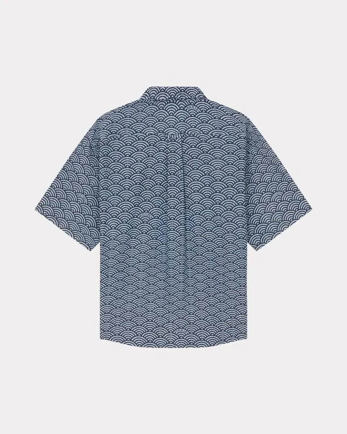 Kenzo Shirts Men Seigaiha039 Denim Shirt Rinse Blue Denim