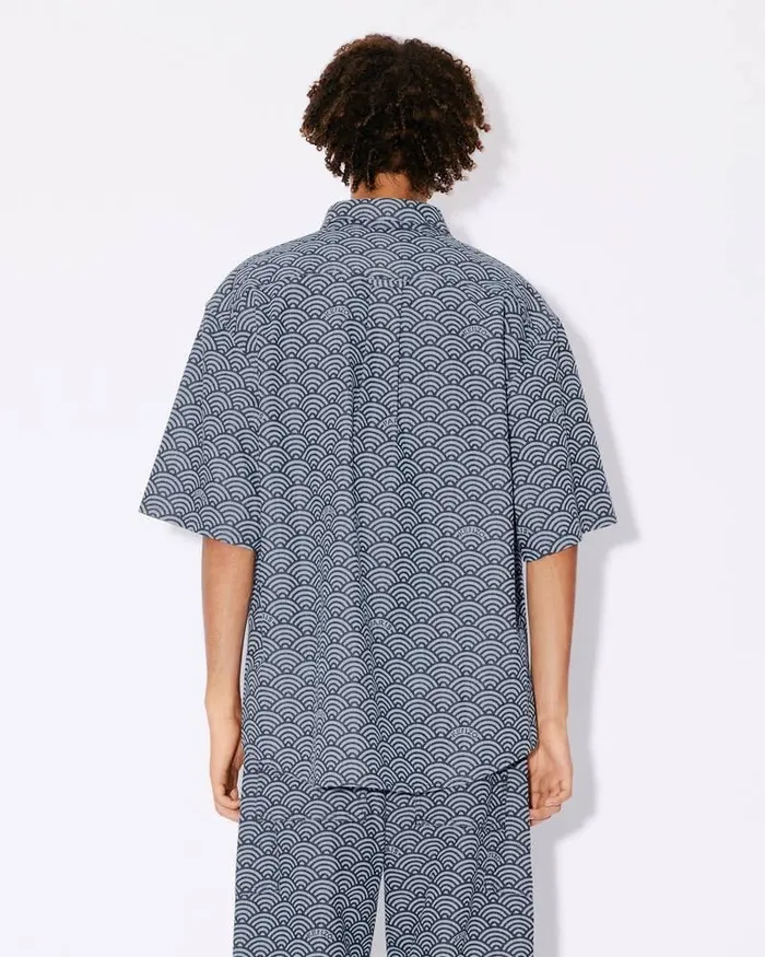 Kenzo Shirts Men Seigaiha039 Denim Shirt Rinse Blue Denim