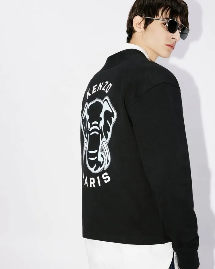 Kenzo Sweatshirts And Hoodies Men Elephant039 Embroidered Cardigan Black