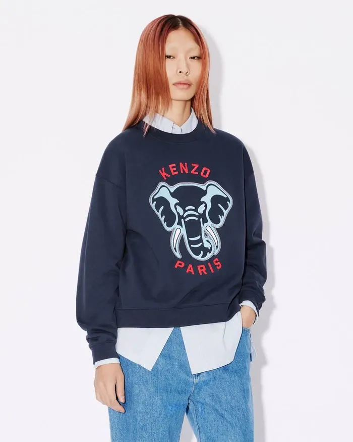 Kenzo Sweatshirts And Hoodies Women Elephant039 Embroidered Sweatshirt Midnight Blue