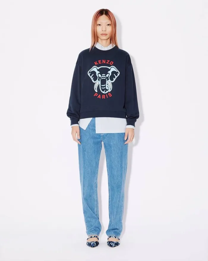 Kenzo Sweatshirts And Hoodies Women Elephant039 Embroidered Sweatshirt Midnight Blue