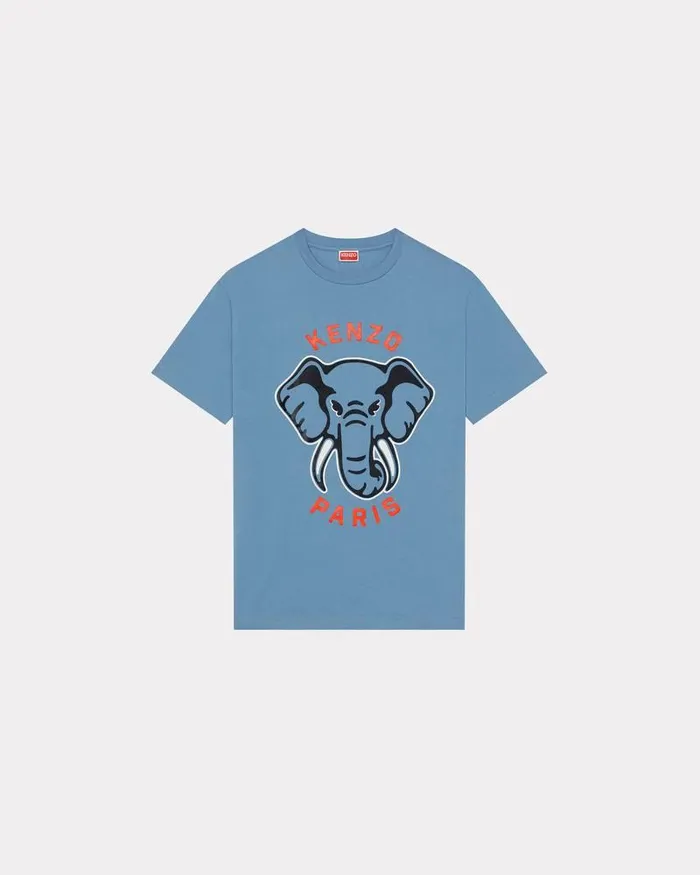 Kenzo TShirts And Polos Men Elephant 039Varsity Jungle039 Oversize Tshirt Cyan