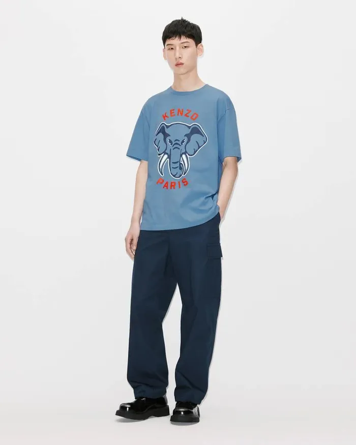 Kenzo TShirts And Polos Men Elephant 039Varsity Jungle039 Oversize Tshirt Cyan
