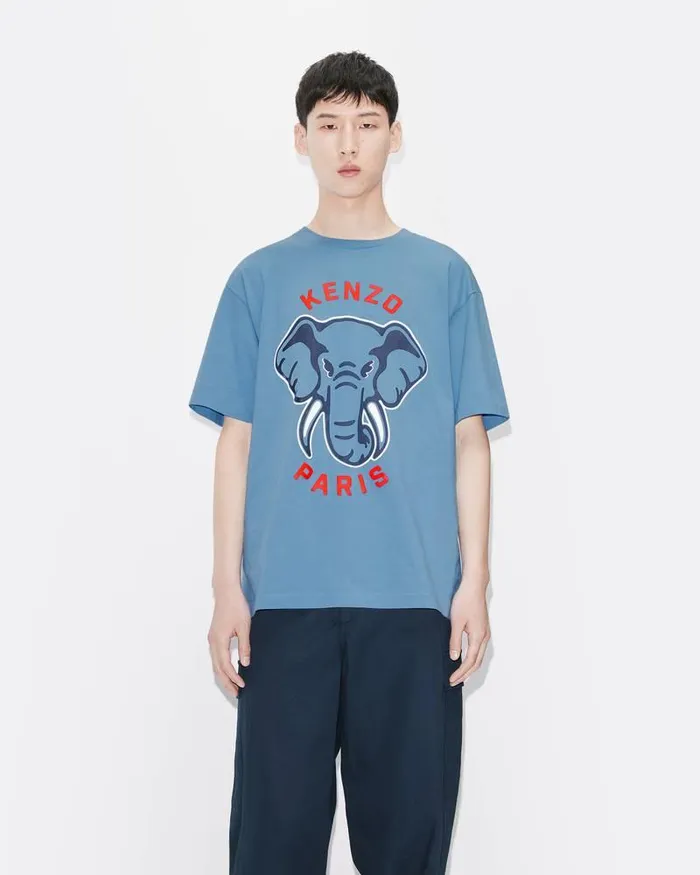 Kenzo TShirts And Polos Men Elephant 039Varsity Jungle039 Oversize Tshirt Cyan