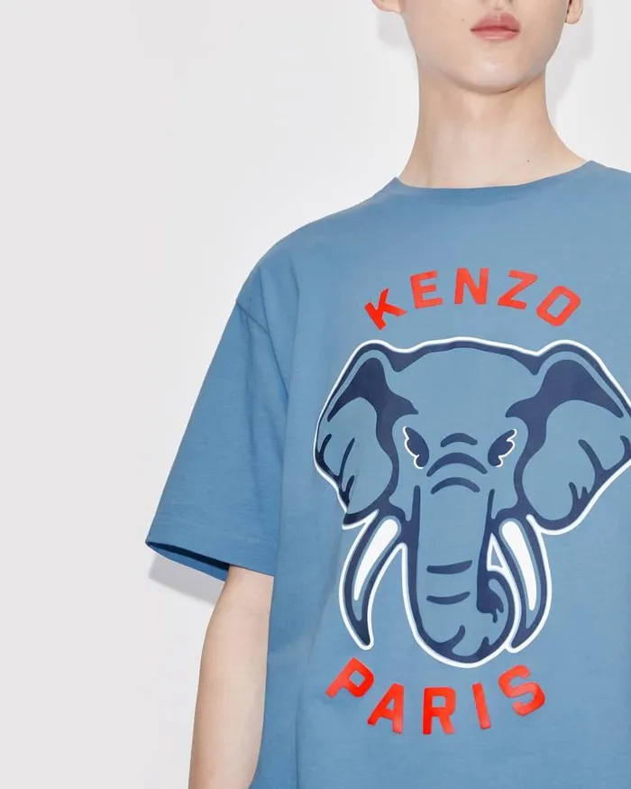 Kenzo TShirts And Polos Men Elephant 039Varsity Jungle039 Oversize Tshirt Cyan