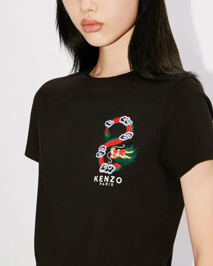 Kenzo TShirts And Polos Women 039Year Of The Dragon Crest039 Embroidered Classic Tshirt Black