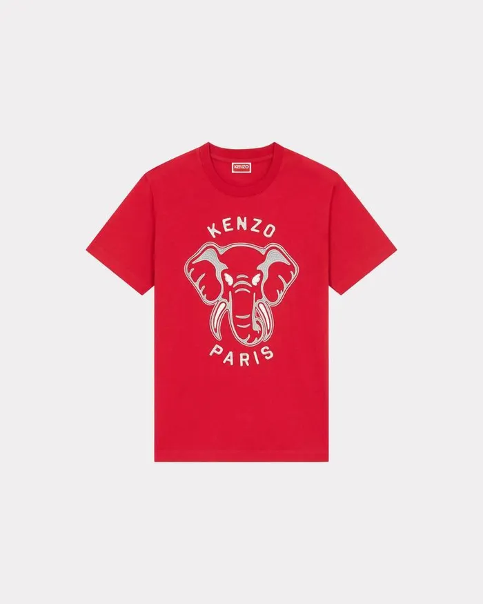 Kenzo TShirts And Polos Women Elephant039 Loose Embroidered Tshirt Cherry