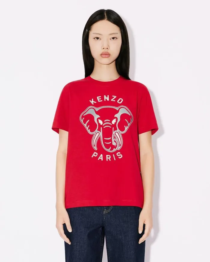 Kenzo TShirts And Polos Women Elephant039 Loose Embroidered Tshirt Cherry