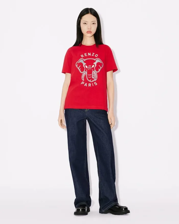 Kenzo TShirts And Polos Women Elephant039 Loose Embroidered Tshirt Cherry