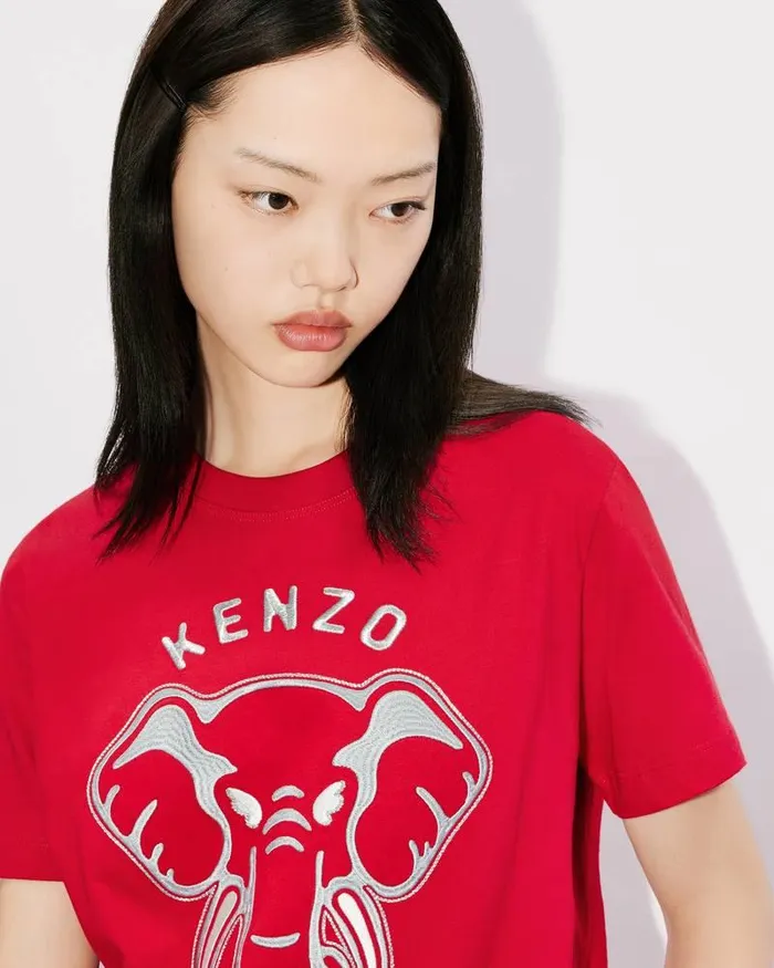 Kenzo TShirts And Polos Women Elephant039 Loose Embroidered Tshirt Cherry