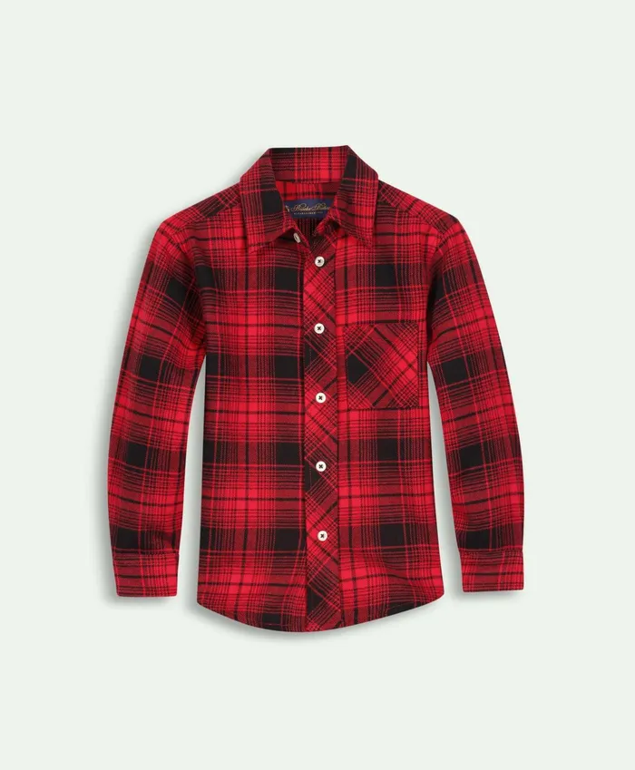 Kids Boys Flannel Large Plaid Sport Shirt Red Brooks Brothers Shirts