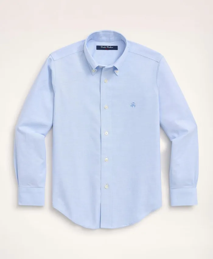 Kids Boys NonIron Stretch Cotton Oxford Sport Shirt Light Blue Brooks Brothers Shirts