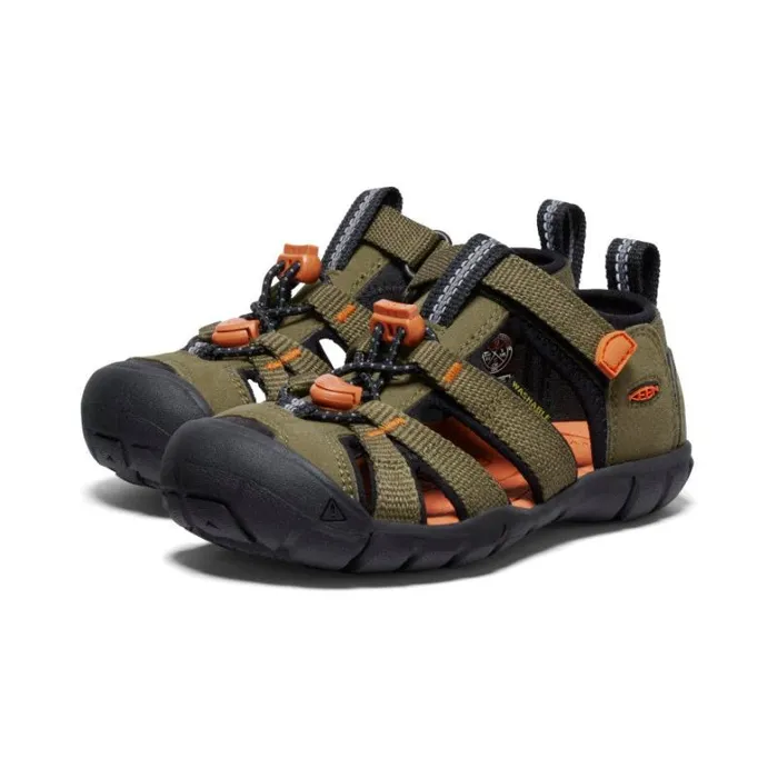 Kids KEEN Sandals Little Kids039 Seacamp II CNX Dark OliveGold Flame Sandal Kids KEEN Sandals Little Kids039 Seacamp II CNX Dark OliveGold Flame Sandal