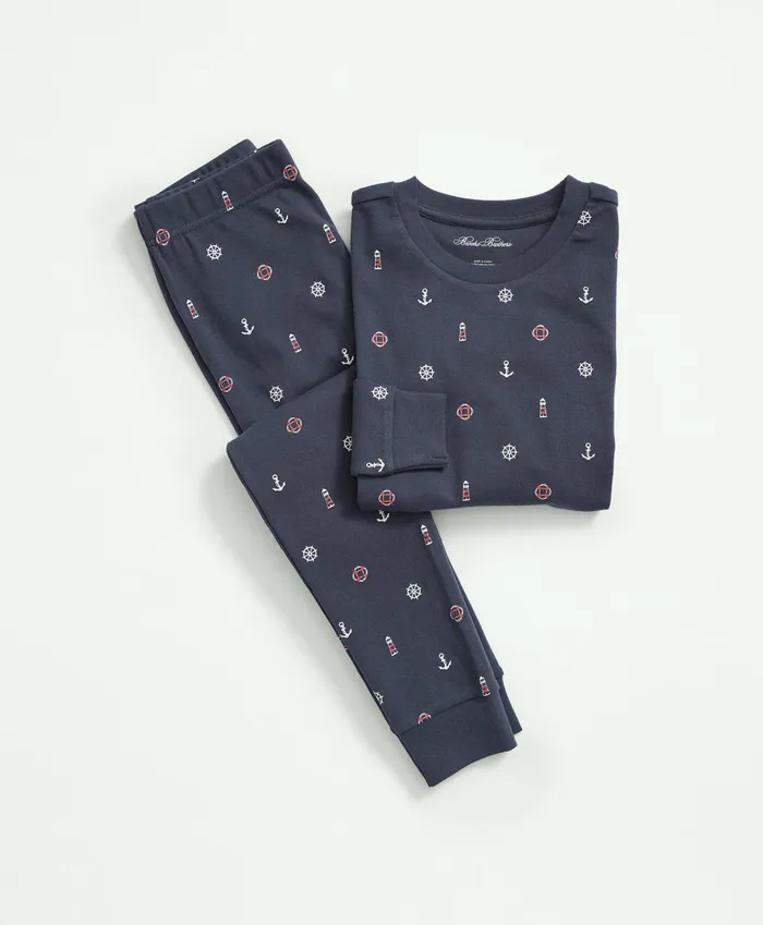 Kids Kids Cotton Printed Pajama Set Navy Brooks Brothers Pajamas