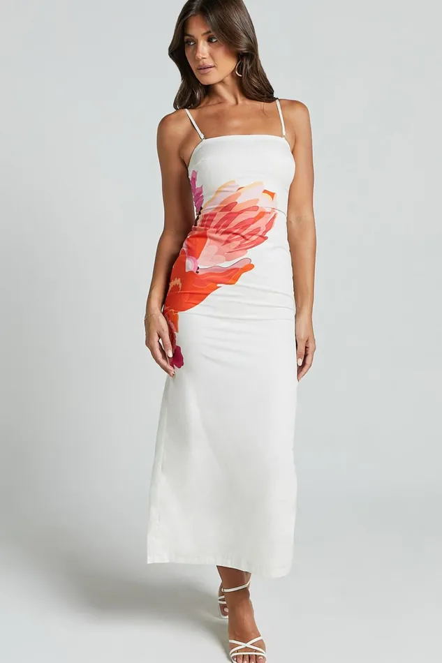 Kimber Midi Dress 8211 With Detachable Shoulder Straps Dress In Pink And Red Print Women Showpo Dresses