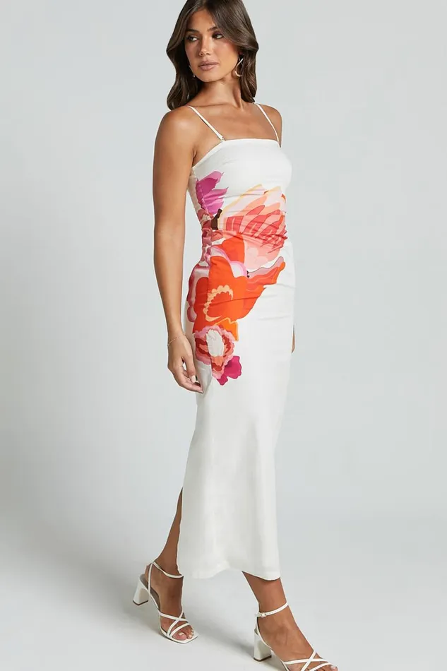 Kimber Midi Dress 8211 With Detachable Shoulder Straps Dress In Pink And Red Print Women Showpo Dresses