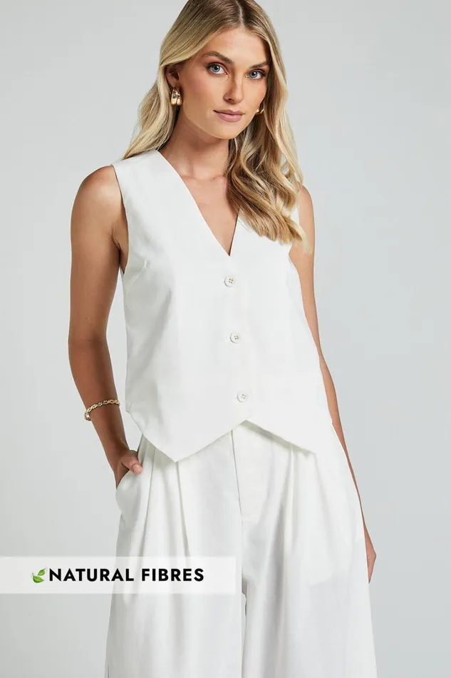 Kiraye Top 8211 Linen Look Button Through Vest In Off White Women Showpo Conscious