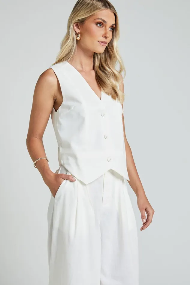 Kiraye Top 8211 Linen Look Button Through Vest In Off White Women Showpo Conscious
