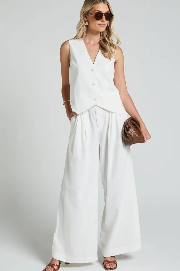 Kiraye Top 8211 Linen Look Button Through Vest In Off White Women Showpo Conscious