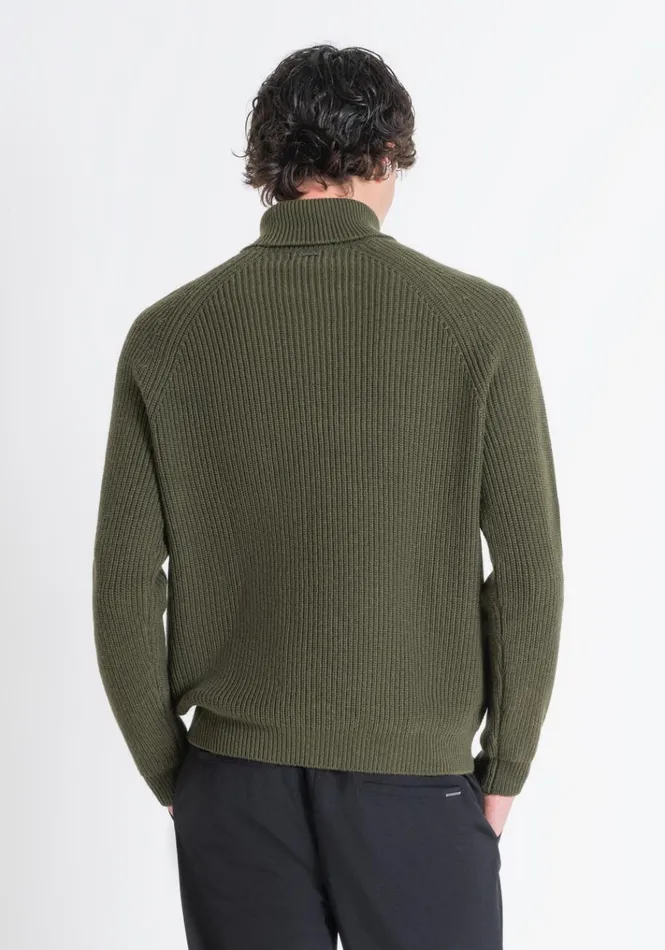Knitwear Men Antony Morato Regular Fit Green Turtleneck Sweater In Wool Blend Army Green
