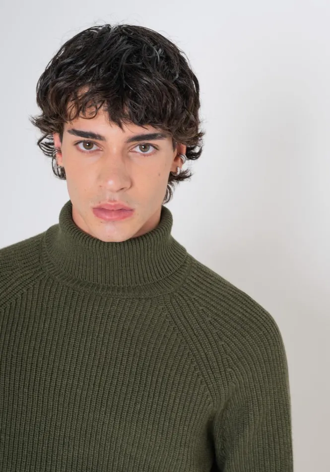 Knitwear Men Antony Morato Regular Fit Green Turtleneck Sweater In Wool Blend Army Green