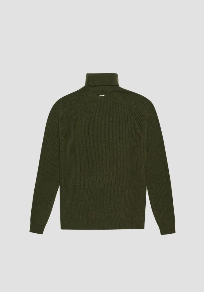 Knitwear Men Antony Morato Regular Fit Green Turtleneck Sweater In Wool Blend Army Green