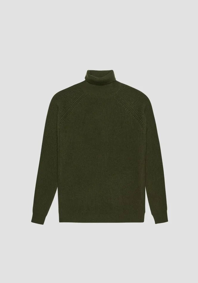 Knitwear Men Antony Morato Regular Fit Green Turtleneck Sweater In Wool Blend Army Green