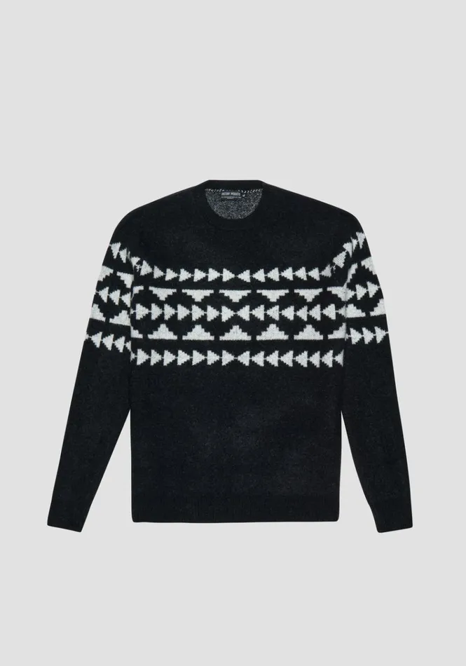Knitwear Men Antony Morato Regular Fit Sweater In Wool Mohair Blend Yarn Jacquard Pattern Black Knitwear Men Antony Morato Regular Fit Sweater In Wool Mohair Blend Yarn Jacquard Pattern Black