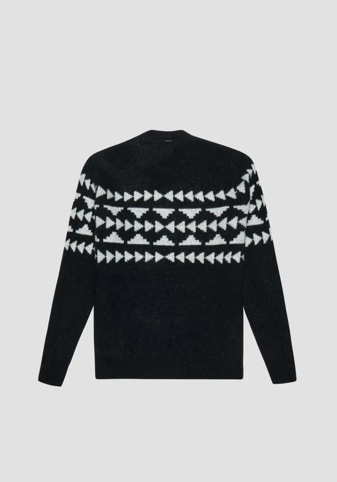 Knitwear Men Antony Morato Regular Fit Sweater In Wool Mohair Blend Yarn Jacquard Pattern Black