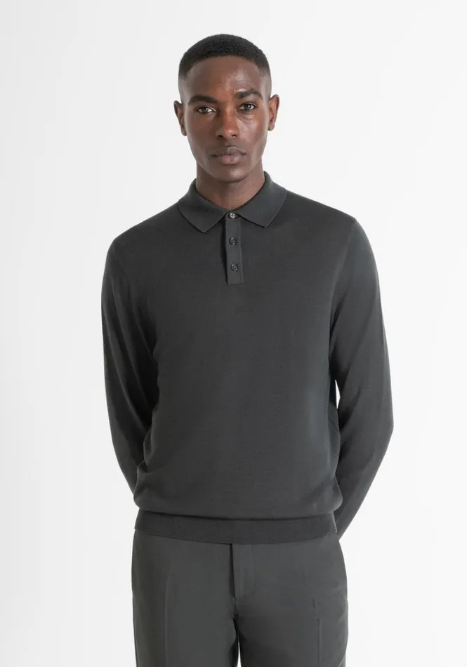 Knitwear Men Antony Morato Regular Fit Sweater With Collar In Wool Blend Forest Green