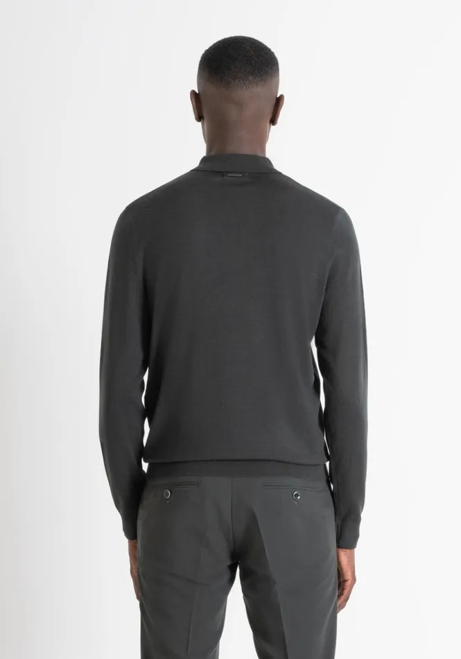 Knitwear Men Antony Morato Regular Fit Sweater With Collar In Wool Blend Forest Green