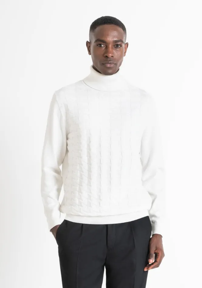 Knitwear Men Antony Morato Regular Fit Turtleneck Sweater In Warm Worked Cotton Cream