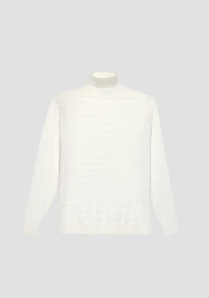 Knitwear Men Antony Morato Regular Fit Turtleneck Sweater In Warm Worked Cotton Cream