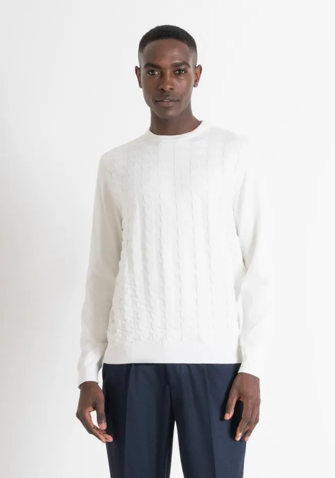 Knitwear Men Antony Morato Regular Fit Wool Blend Jumper With Geometric Pattern Cream