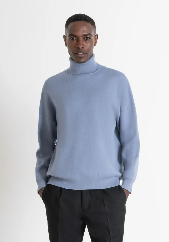 Knitwear Men Antony Morato Relaxed Fit Sweater With Zip In Blue Yarn Blend Powder