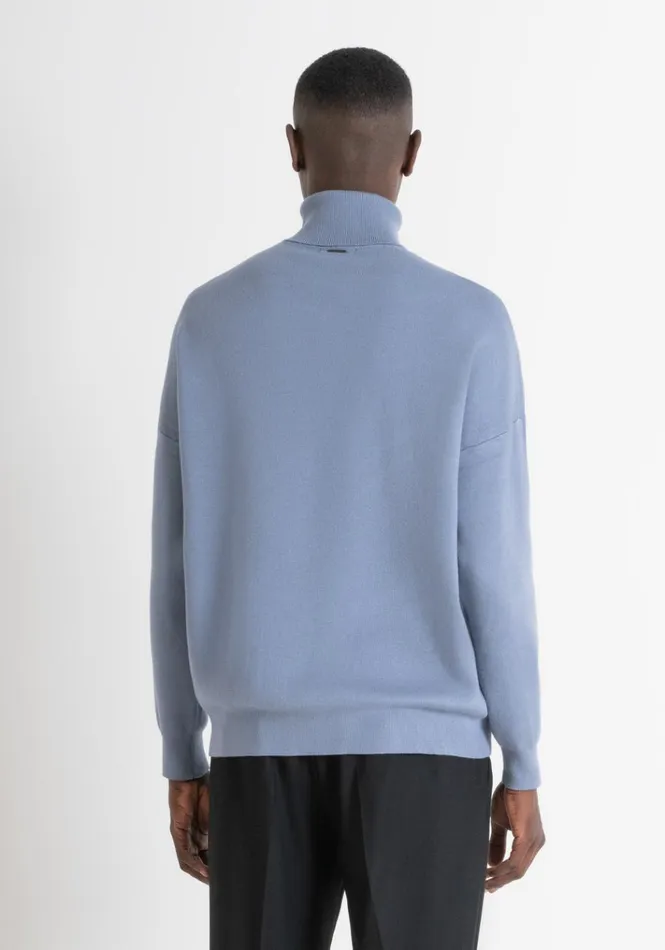 Knitwear Men Antony Morato Relaxed Fit Sweater With Zip In Blue Yarn Blend Powder
