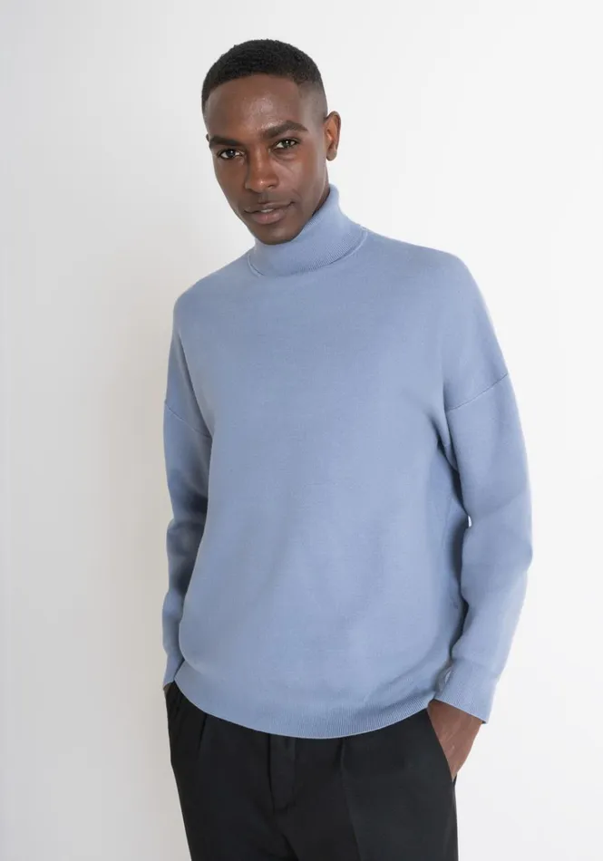Knitwear Men Antony Morato Relaxed Fit Sweater With Zip In Blue Yarn Blend Powder