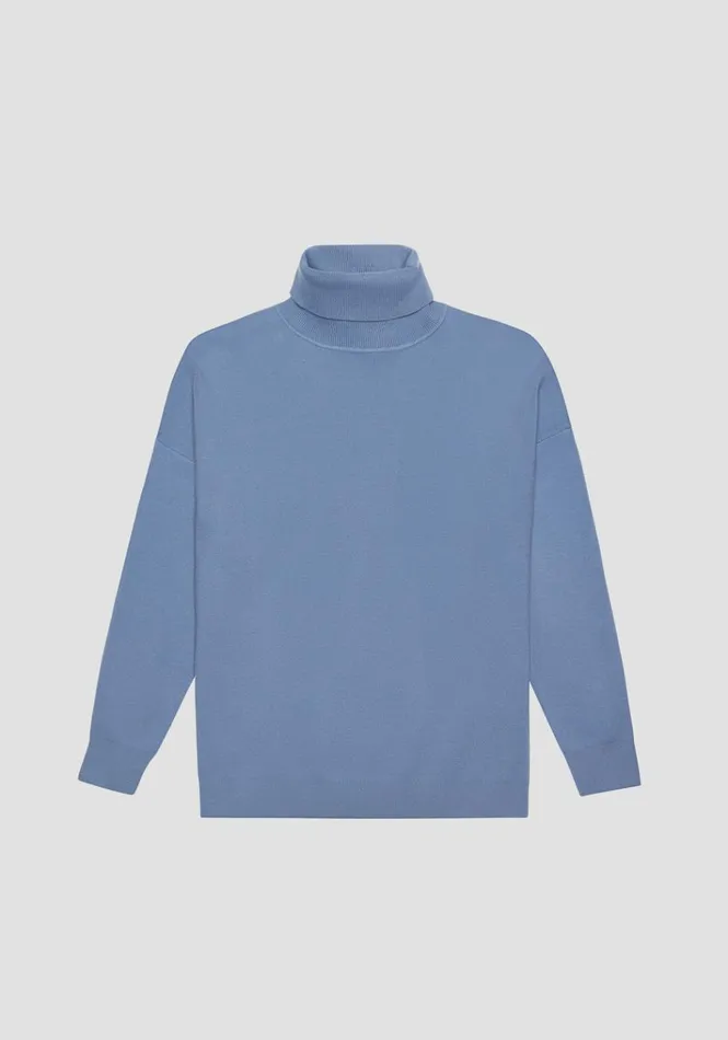 Knitwear Men Antony Morato Relaxed Fit Sweater With Zip In Blue Yarn Blend Powder